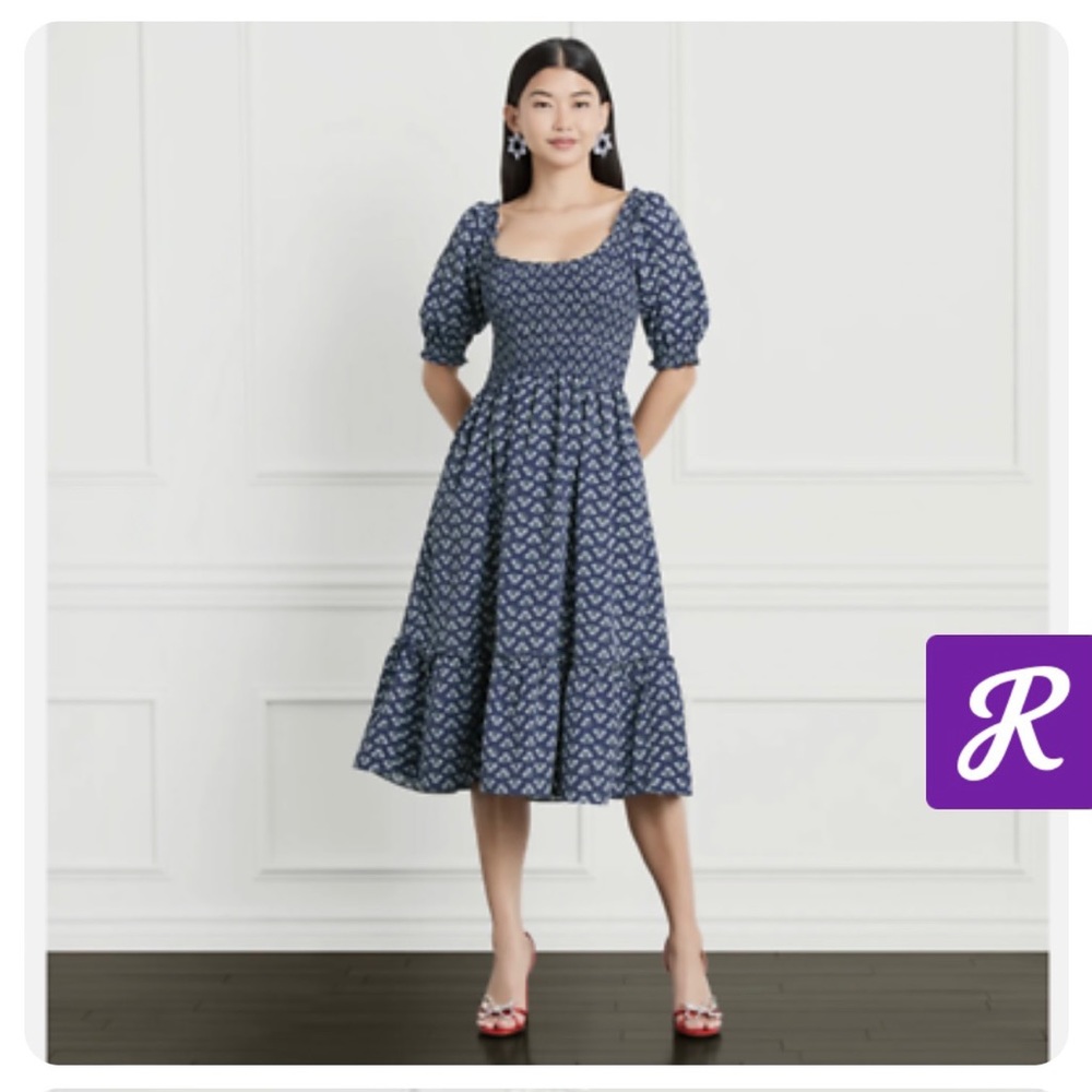 Hill House Home Louisa Navy Posy Crepe Size M EUC